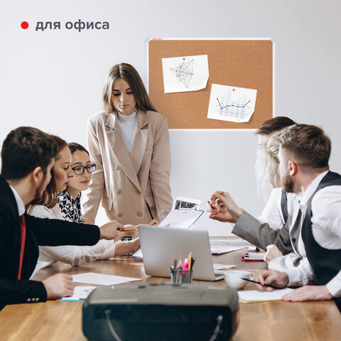 Доска пробковая 70×50 см, ПВХ рамка, ГАРАНТИЯ 10 ЛЕТ, РОССИЯ, BRAUBERG