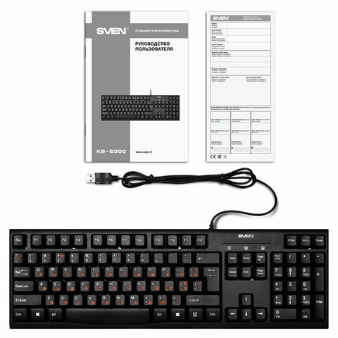 Клавиатура проводная SVEN KB-S300, USB, 104 клавиши, чёрная