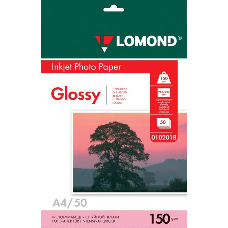 Фотобумага А4, 150 г/м2, 50 листов, односторонняя, глянцевая, LOMOND, 0102018