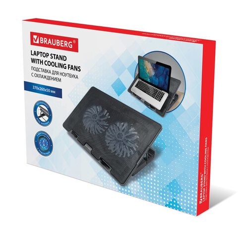 Подставка для ноутбука с охлаждением 2 порта USB-A, LED подсветка, 37×26х5см, BRAUBERG