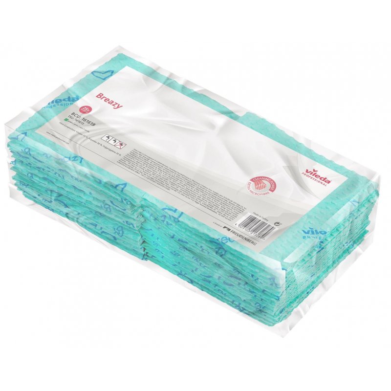 Салфетки хозяйственные Vileda Professional Бризи микрофибра 35.5×35 см зелёные 25 штук в упаковке (арт. производителя 161619)