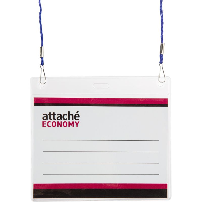 Бейдж Attache Economy 108×126 150мкм, шнур.2заж 45см син, вклад.90×120 5шт/уп