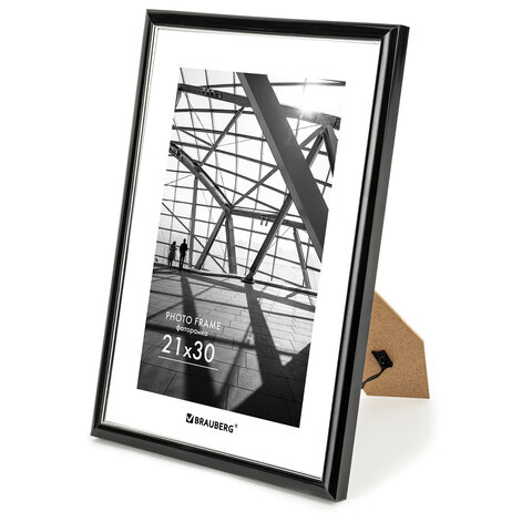 Рамка 21×30 см небьющаяся, багет 14.6 мм, пластик, BRAUBERG «Original Line», черная/серебро