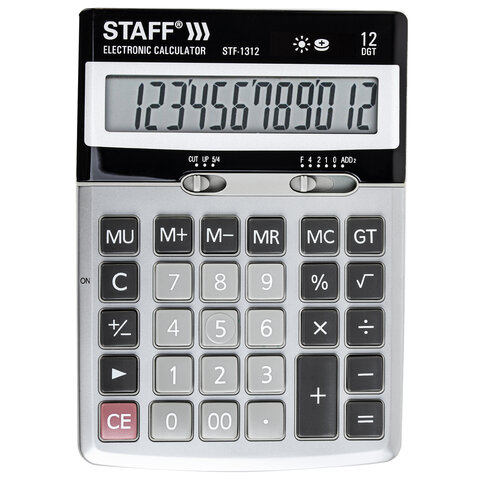 Калькулятор STAFF настольный металлический STF-1312, 12 разрядов, двойное питание, 170×125 мм