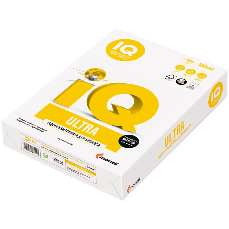 Бумага офисная А4, класс «А», IQ ULTRA, 80 г/м2, 500 л., Mondi, белизна 168% (CIE)