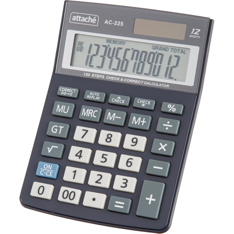 Калькулятор настольный КОМП Attache, AС-225, 12р, дв. пит, серый,147×105x33