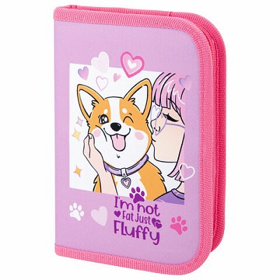 Пенал ПИФАГОР, 1 отделение, полиэстер, 19×13 см, «Fluffy akita»