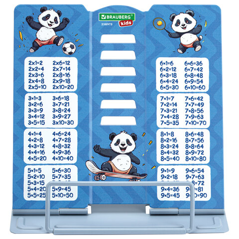 Подставка для книг и учебников BRAUBERG KIDS mini «Panda» с таблицей умножения, регулируемый угол наклона, металлическая