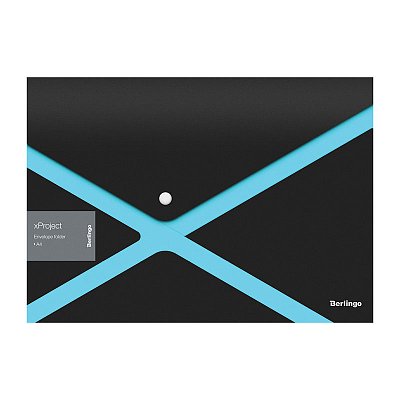 Папка-конверт на кнопке Berlingo «xProject», черная/голубая, 300мкм