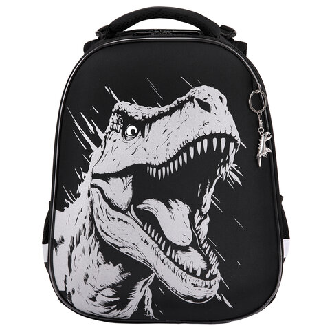 Ранец BRAUBERG SHINY, 2 отделения, с брелком, Scary dino, СВЕТЯЩИЙСЯ РИСУНОК, 38×28х14 см