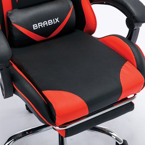 Кресло компьютерное BRABIX «Dexter GM-135», подножка, две подушки, экокожа, черное/красное