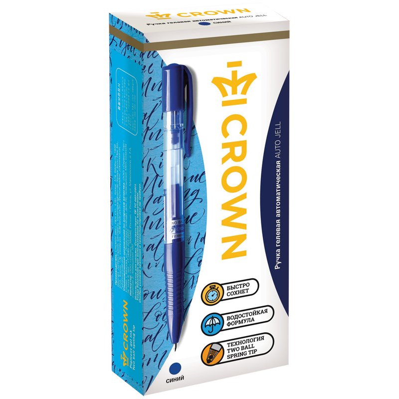 Ручка гелевая автоматическая Crown «Auto Jell» синяя, 0.7мм