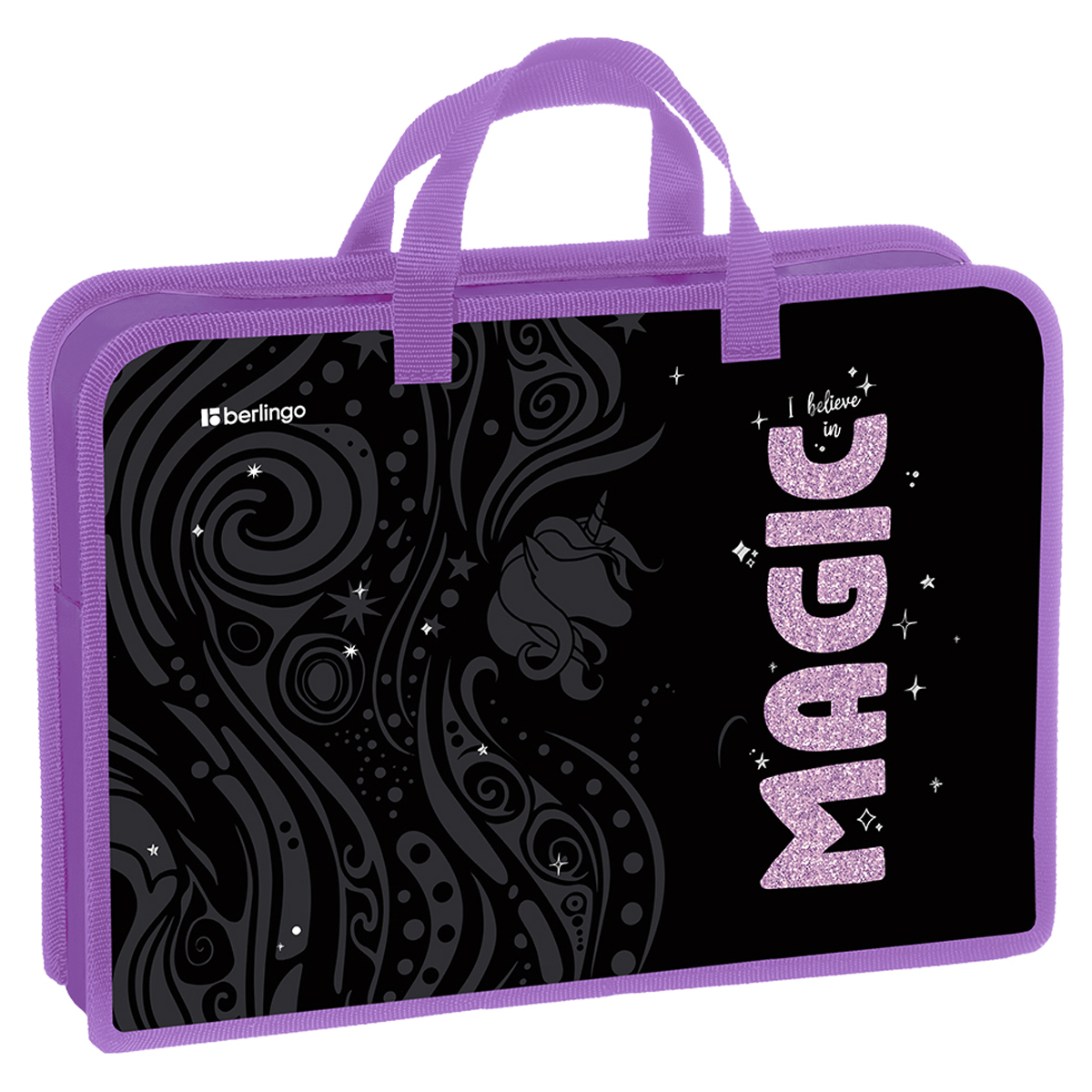 превью Папка с ручками 1 отделение, А4 Berlingo «Purple Magic», 340×245×75мм, пластик, на молнии