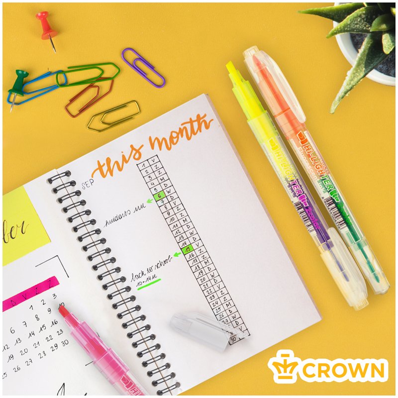 Текстовыделитель двухсторонний Crown «Multi Hi-Lighter Twin» желтый/фиолетовый, 3/2мм