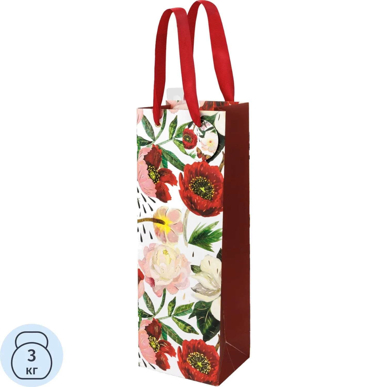 превью Пакет подарочный под бутылку с тиснением Bruno Visconti Premium Flora Пионы (36x12.3x9 см)