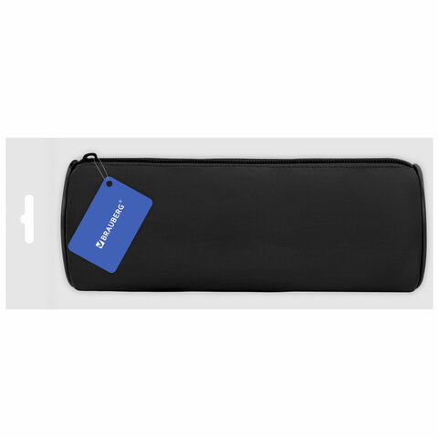 Пенал-тубус BRAUBERG, с эффектом Soft Touch, мягкий, черный, 22×8 см