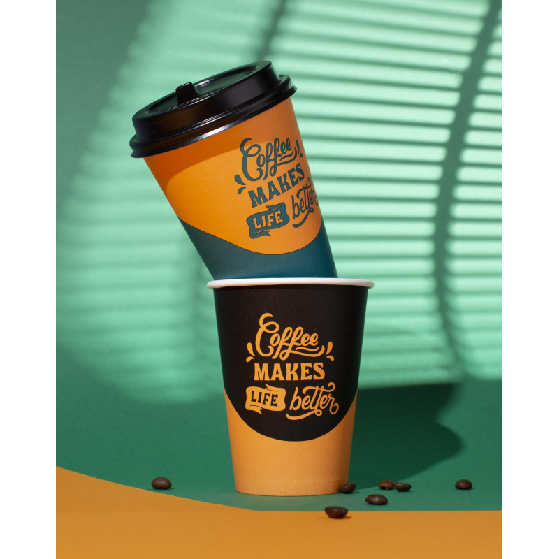 Стакан одноразовый бум. 350мл d-90мм Coffee makes (MIX 4 диз) 60 шт/уп