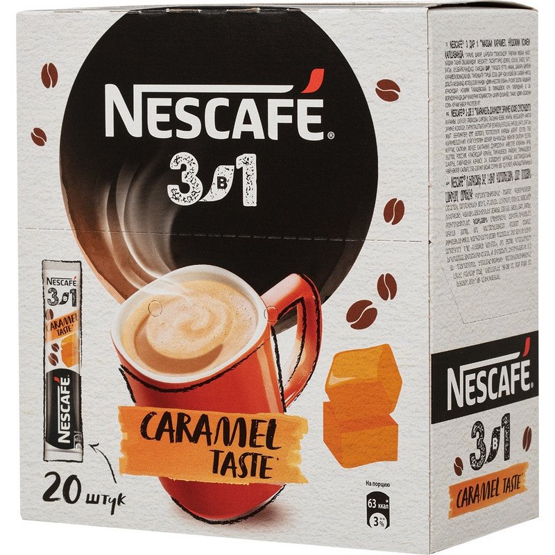 Кофе порционный растворимый Nescafe 3 в 1 карамельный 20 пакетиков по ...