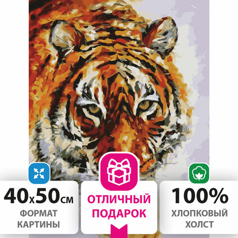 превью Картина по номерам 40×50 см, ОСТРОВ СОКРОВИЩ «Тигр», на подрамнике, акриловые краски, 3 кисти
