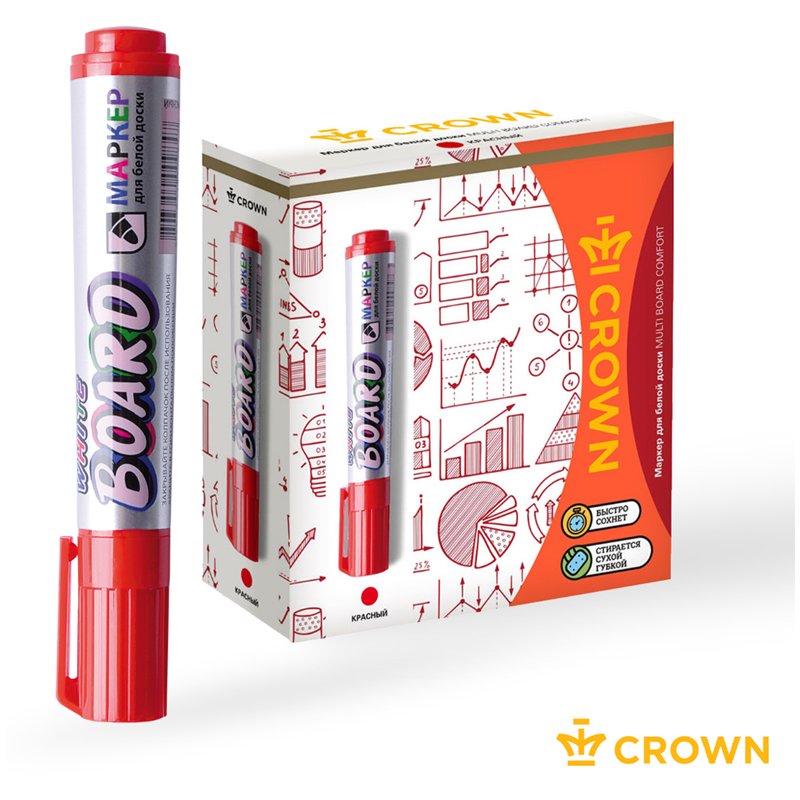 Маркер для белых досок Crown «Multi Board Comfort» красный, пулевидный, 3мм