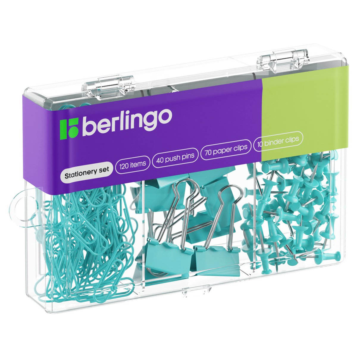 превью Набор мелкоофисных принадлежностей Berlingo, 120 предметов, голубой, пластиковая упаковка