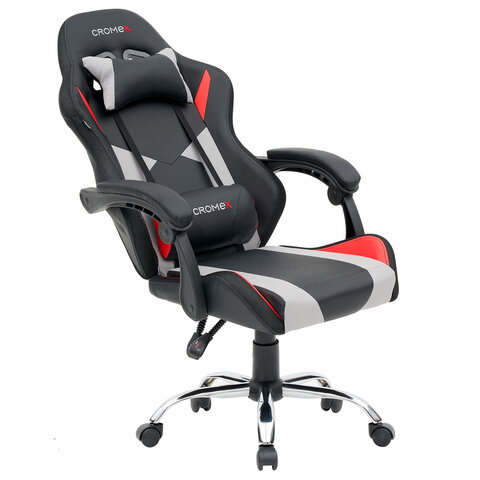 Кресло компьютерное CROMEX «Quantum GM-155 RGB», подсветка, две подушки, экокожа, черное/красное/серое