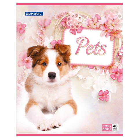 Тетрадь 48 л. BRAUBERG ЭКО, клетка, обложка мелованный картон, "Pets", 5 видов