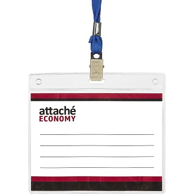 Бейдж Attache Economy 108×126 150мкм, шнурок 45см син, вкладыш 90×120 5шт/уп