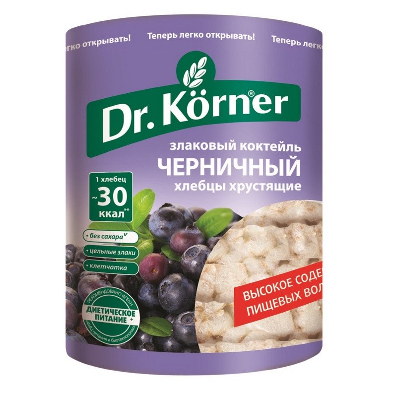 превью Хлебцы Dr. Korner Злаковый коктейль черничный пшеничные 100 г
