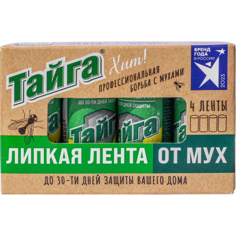 превью Средство от насекомых Тайга липкая лента от мух в коробочке 4 шт/уп
