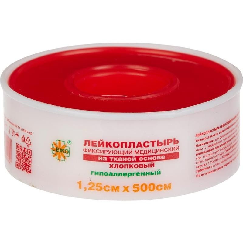 Пластырь фиксирующий Leiko plaster 1.25×500 см тканевая основа арт ...