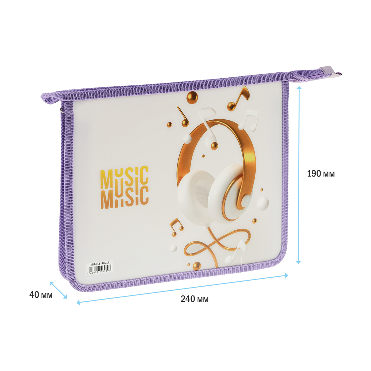 Папка для тетрадей 1 отделение, А5, ArtSpace «My music», 240×190×40мм, пластик, на молнии