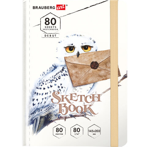 превью Скетчбук, белая бумага 80 г/м2, 145×203 мм, 80 л., резинка, твердый, BRAUBERG ART DEBUT «Хогвартс»