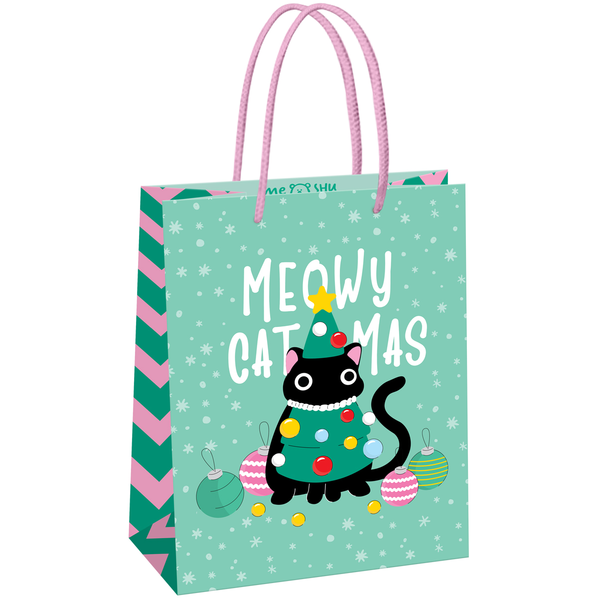 превью Пакет подарочный 18×23×10см MESHU «Meowy Christmas», выборочный лак, матовая ламинация