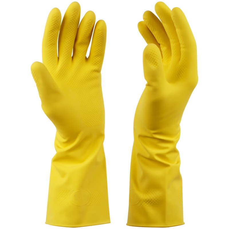 Перчатки резиновые хозяйственные OfficeClean ЛЮКС, многоразовые, хлопчатобумажное напыление, плотные, р. XL, желтые, пакет с европодвесом