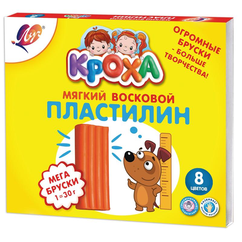 Пластилин восковой Луч Кроха Мега 8 цветов 240 г со стеком - купить в ...