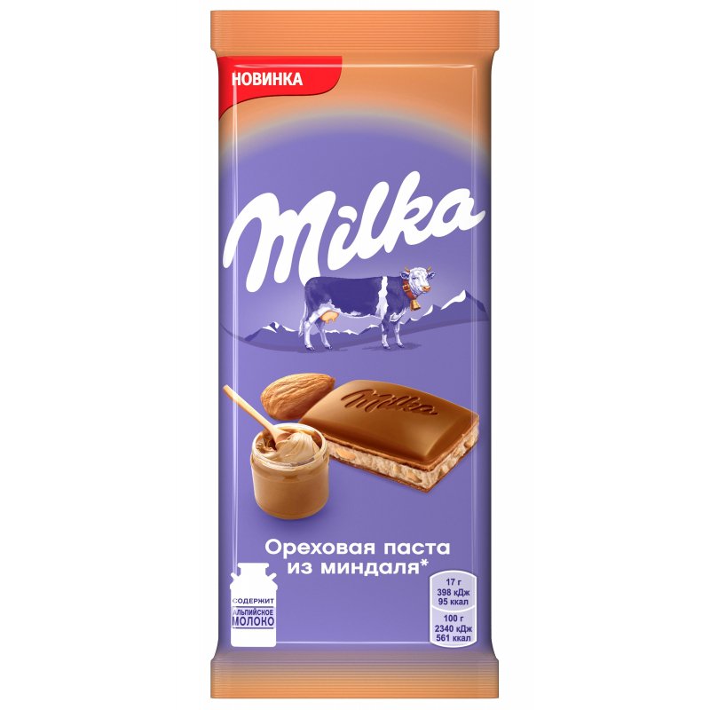 Шоколад Milka молочный с ореховой пастой из миндаля 85 г арт. 1173761 ...