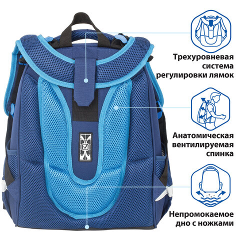 Ранец BRAUBERG PREMIUM, 2 отделения, с брелоком, для мальчиков, Футбол, 38×29×18 см