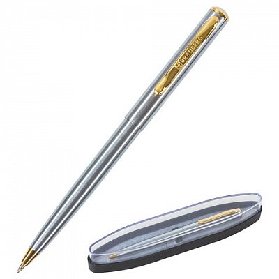 Ручка подарочная шариковая BRAUBERG Maestro, СИНЯЯ, корпус серебристый с золотистым, линия письма 0.5 мм