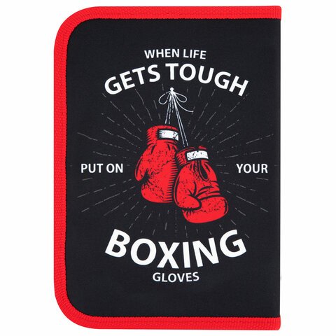 Пенал ПИФАГОР, 1 отделение, 2 откидные планки, полиэстер, 20×14 см, «Boxing»