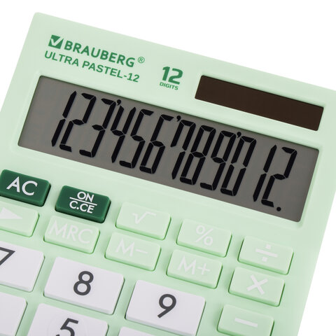 Калькулятор настольный BRAUBERG ULTRA PASTEL-12-LG (192×143 мм), 12 разрядов, двойное питание, МЯТНЫЙ