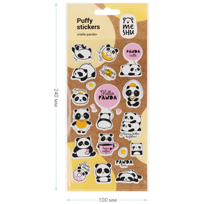 Наклейки объемные MESHU «Hello panda», 10×19 см, пакет европодвес