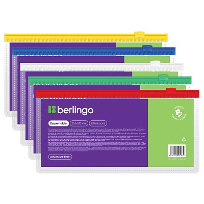 Папка-конверт на молнии Berlingo, 255×130мм, 150мкм, прозрачная, ассорти, для ж/д и авиа билетов