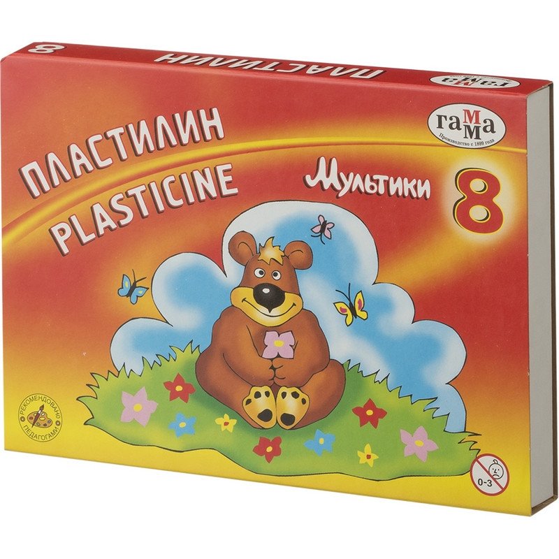 превью Пластилин Гамма «Мультики», 08 цветов, 160г, со стеком, картон. упак. 