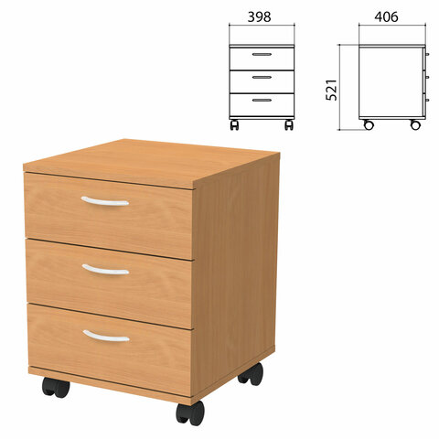 превью Тумба подкатная «Бюджет», 398×406х521 мм, 3 ящика, груша ароза