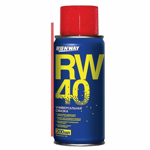 превью Смазка универсальная RW-40 (аналог WD-40) 200 мл, аэрозоль с трубочкой, RUNWAY RW6096