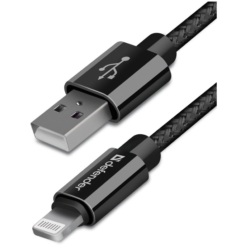 превью Кабель Defender ACH01-03T PRO USB(AM) - Lightning(M), для Apple, 2.1A output, в оплетке, 1м, черный