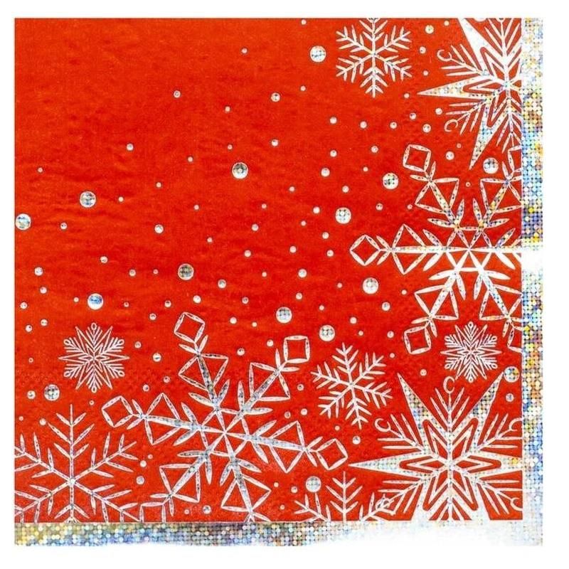 превью Салфетки бумажные Веселая Затея Снежные Искры 2-слойные 25×25 см с рисунком (6 штук в упаковке)