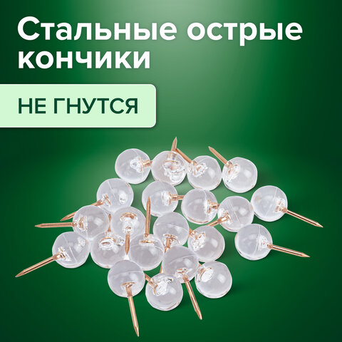 Силовые кнопки-гвоздики BRAUBERG CLEAR & GOLDпрозрачные с золотистым (шарики)100 штук11 мм272760