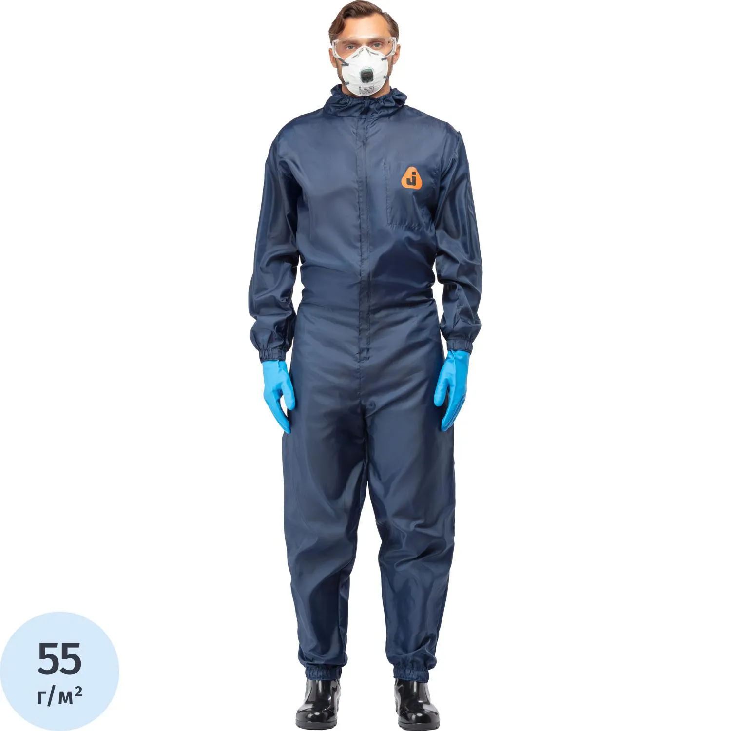 Комбинезон многоразовый с капюшоном Jeta Safety JPC75b синий 55 г/кв.м (размер XL)